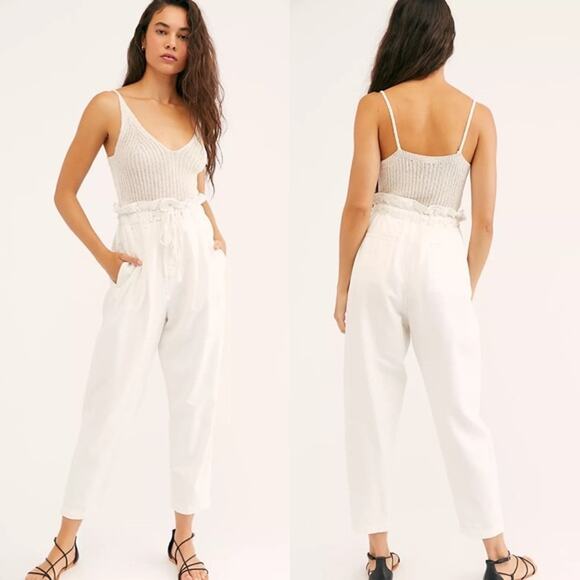 Free People Margate Pleated Bohemian Trouser Pant | White | SZ S - Picture 1 of 10